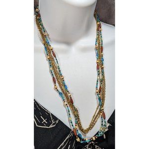 Premier Designs Multilayer Turquoise And Gold Beaded Necklace